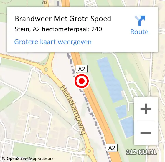 Locatie op kaart van de 112 melding: Brandweer Met Grote Spoed Naar Stein, A2 hectometerpaal: 240 op 6 oktober 2022 15:06
