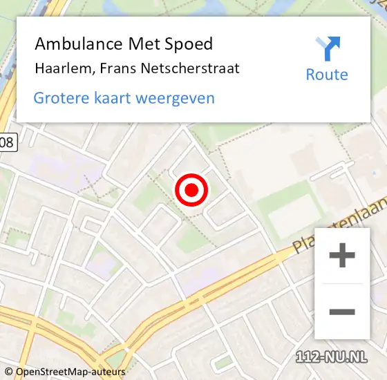 Locatie op kaart van de 112 melding: Ambulance Met Spoed Naar Haarlem, Frans Netscherstraat op 6 oktober 2022 15:06