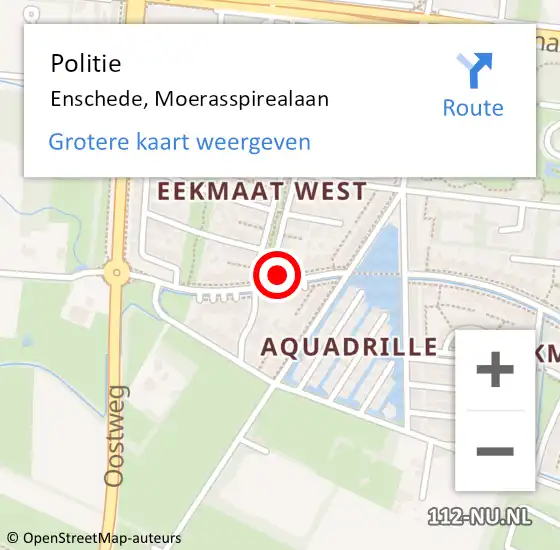 Locatie op kaart van de 112 melding: Politie Enschede, Moerasspirealaan op 6 oktober 2022 15:15