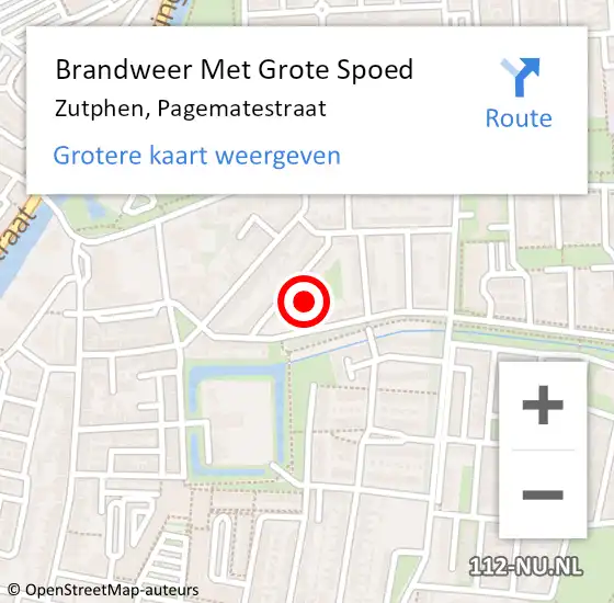 Locatie op kaart van de 112 melding: Brandweer Met Grote Spoed Naar Zutphen, Pagematestraat op 6 oktober 2022 15:18