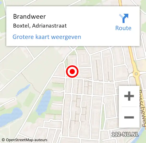 Locatie op kaart van de 112 melding: Brandweer Boxtel, Adrianastraat op 6 oktober 2022 15:33