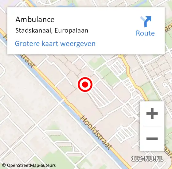 Locatie op kaart van de 112 melding: Ambulance Stadskanaal, Europalaan op 6 oktober 2022 15:38