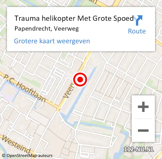 Locatie op kaart van de 112 melding: Trauma helikopter Met Grote Spoed Naar Papendrecht, Veerweg op 6 oktober 2022 15:43