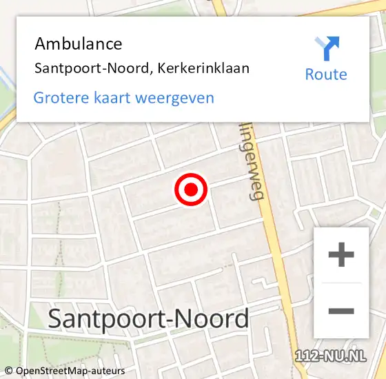 Locatie op kaart van de 112 melding: Ambulance Santpoort-Noord, Kerkerinklaan op 6 oktober 2022 15:44