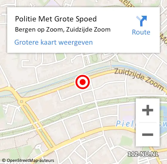 Locatie op kaart van de 112 melding: Politie Met Grote Spoed Naar Bergen op Zoom, Zuidzijde Zoom op 6 oktober 2022 15:47