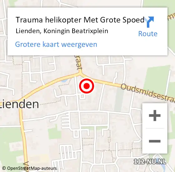 Locatie op kaart van de 112 melding: Trauma helikopter Met Grote Spoed Naar Lienden, Koningin Beatrixplein op 6 oktober 2022 15:59