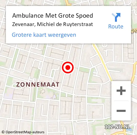 Locatie op kaart van de 112 melding: Ambulance Met Grote Spoed Naar Zevenaar, Michiel de Ruyterstraat op 6 oktober 2022 16:29