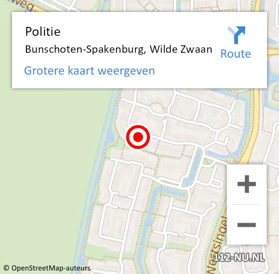 Locatie op kaart van de 112 melding: Politie Bunschoten-Spakenburg, Wilde Zwaan op 6 oktober 2022 16:47