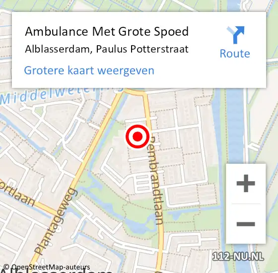 Locatie op kaart van de 112 melding: Ambulance Met Grote Spoed Naar Alblasserdam, Paulus Potterstraat op 6 oktober 2022 17:20