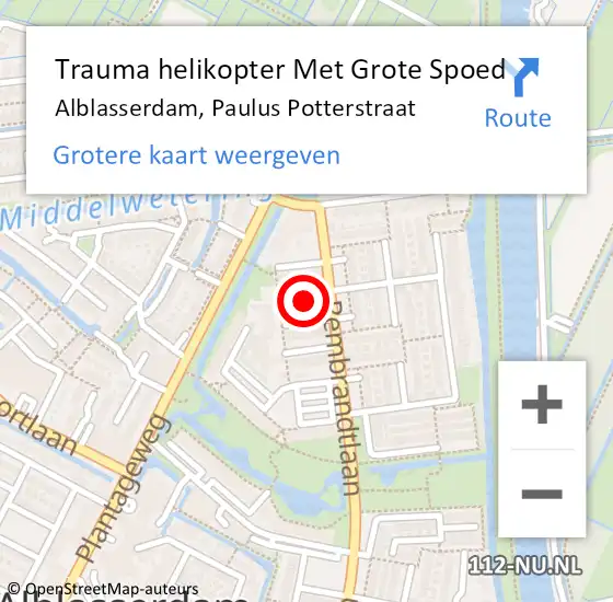 Locatie op kaart van de 112 melding: Trauma helikopter Met Grote Spoed Naar Alblasserdam, Paulus Potterstraat op 6 oktober 2022 17:21