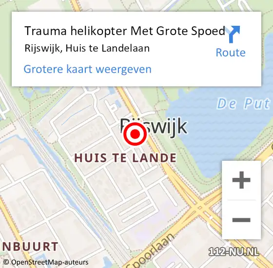 Locatie op kaart van de 112 melding: Trauma helikopter Met Grote Spoed Naar Rijswijk, Huis te Landelaan op 6 oktober 2022 17:41
