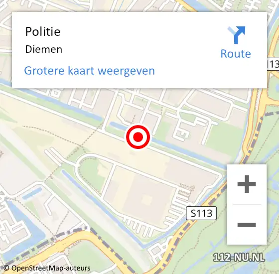 Locatie op kaart van de 112 melding: Politie Diemen op 6 oktober 2022 17:43