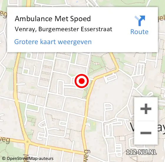 Locatie op kaart van de 112 melding: Ambulance Met Spoed Naar Venray, Burgemeester Esserstraat op 6 oktober 2022 17:44