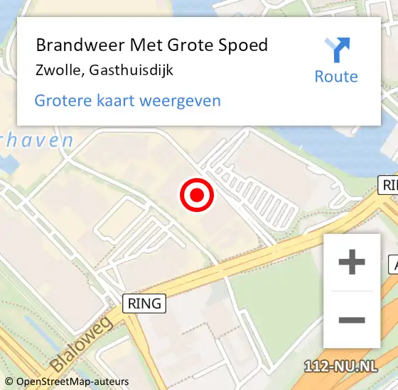 Locatie op kaart van de 112 melding: Brandweer Met Grote Spoed Naar Zwolle, Gasthuisdijk op 6 oktober 2022 17:54