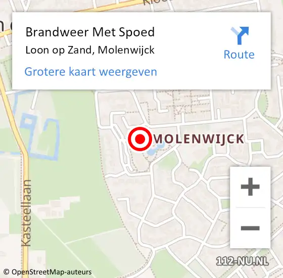Locatie op kaart van de 112 melding: Brandweer Met Spoed Naar Loon op Zand, Molenwijck op 6 oktober 2022 18:02