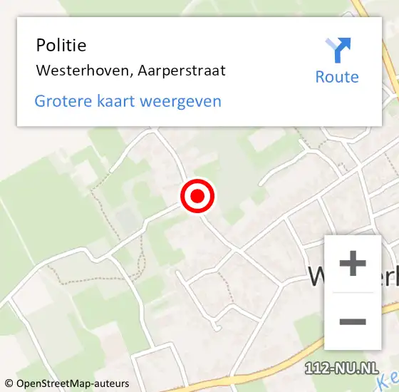 Locatie op kaart van de 112 melding: Politie Westerhoven, Aarperstraat op 6 oktober 2022 18:06