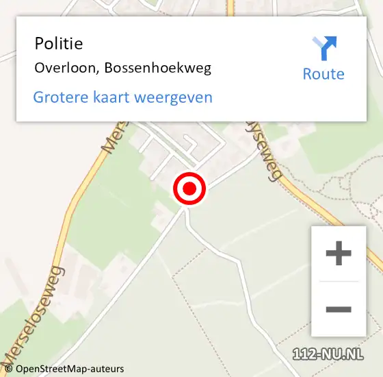 Locatie op kaart van de 112 melding: Politie Overloon, Bossenhoekweg op 6 oktober 2022 19:05