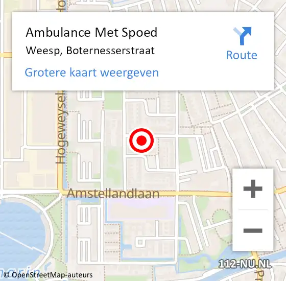 Locatie op kaart van de 112 melding: Ambulance Met Spoed Naar Weesp, Boternesserstraat op 6 oktober 2022 19:06