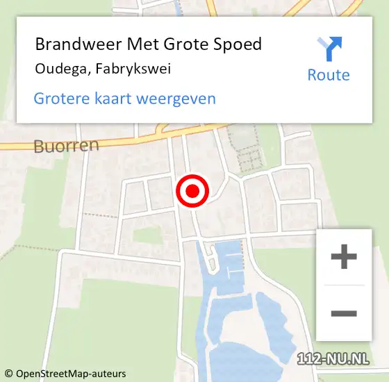 Locatie op kaart van de 112 melding: Brandweer Met Grote Spoed Naar Oudega, Fabrykswei op 6 oktober 2022 19:11