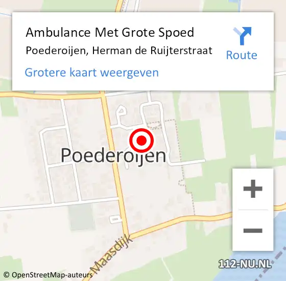 Locatie op kaart van de 112 melding: Ambulance Met Grote Spoed Naar Poederoijen, Herman de Ruijterstraat op 6 oktober 2022 19:27