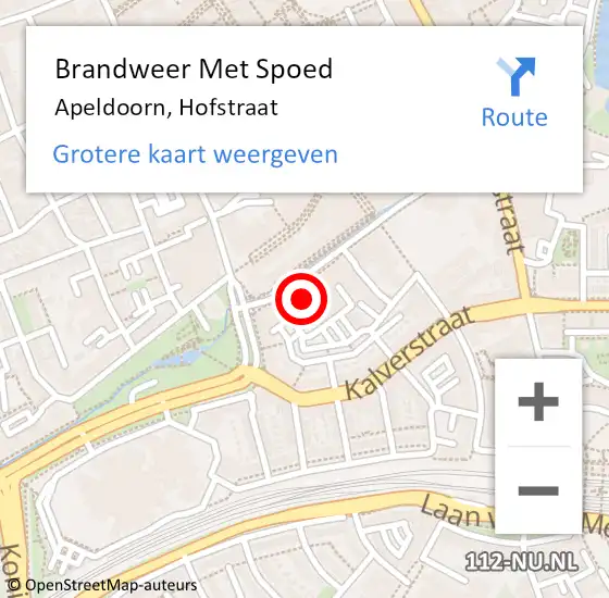 Locatie op kaart van de 112 melding: Brandweer Met Spoed Naar Apeldoorn, Hofstraat op 6 oktober 2022 19:32