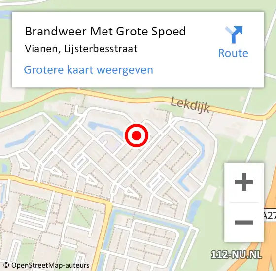 Locatie op kaart van de 112 melding: Brandweer Met Grote Spoed Naar Vianen, Lijsterbesstraat op 6 oktober 2022 19:48