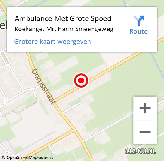 Locatie op kaart van de 112 melding: Ambulance Met Grote Spoed Naar Koekange, Mr. Harm Smeengeweg op 6 oktober 2022 19:49