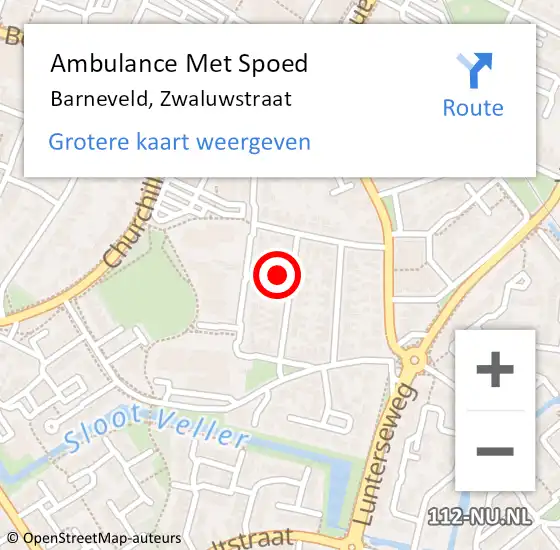 Locatie op kaart van de 112 melding: Ambulance Met Spoed Naar Barneveld, Zwaluwstraat op 6 oktober 2022 20:03
