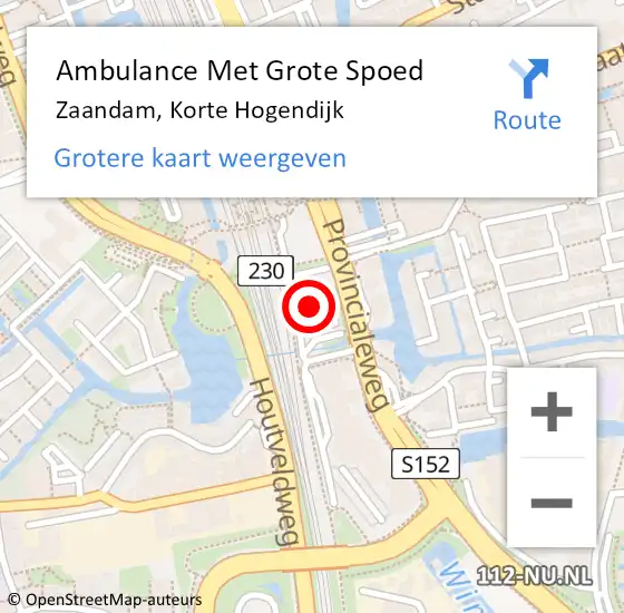 Locatie op kaart van de 112 melding: Ambulance Met Grote Spoed Naar Zaandam, Korte Hogendijk op 6 oktober 2022 20:36