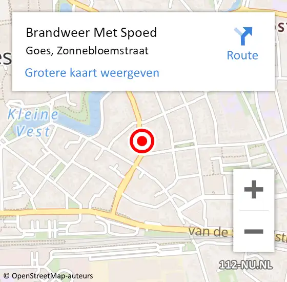 Locatie op kaart van de 112 melding: Brandweer Met Spoed Naar Goes, Zonnebloemstraat op 6 oktober 2022 20:54