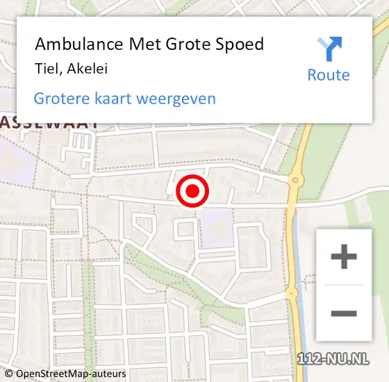 Locatie op kaart van de 112 melding: Ambulance Met Grote Spoed Naar Tiel, Akelei op 6 oktober 2022 21:21