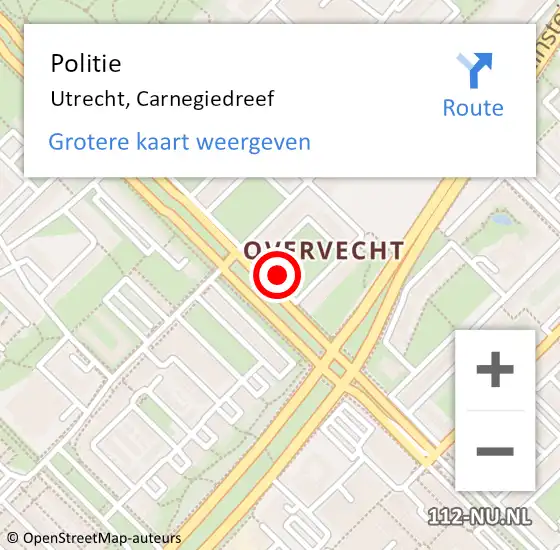 Locatie op kaart van de 112 melding: Politie Utrecht, Carnegiedreef op 6 oktober 2022 21:40