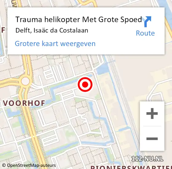 Locatie op kaart van de 112 melding: Trauma helikopter Met Grote Spoed Naar Delft, Isaäc da Costalaan op 6 oktober 2022 21:40