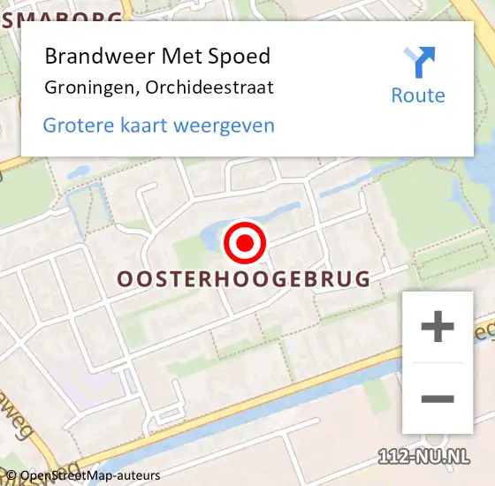 Locatie op kaart van de 112 melding: Brandweer Met Spoed Naar Groningen, Orchideestraat op 6 oktober 2022 22:07