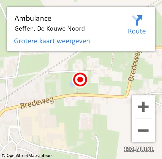 Locatie op kaart van de 112 melding: Ambulance Geffen, De Kouwe Noord op 10 oktober 2013 08:56
