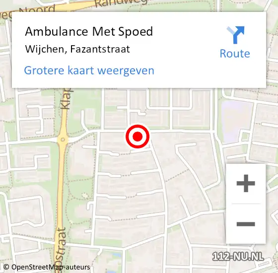 Locatie op kaart van de 112 melding: Ambulance Met Spoed Naar Wijchen, Fazantstraat op 6 oktober 2022 22:38