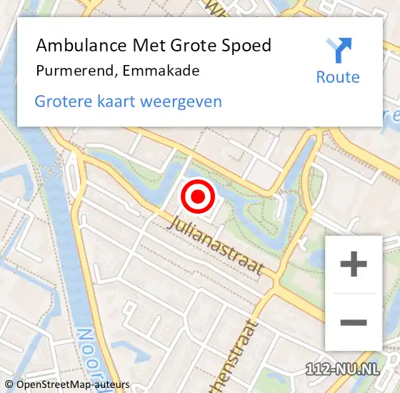 Locatie op kaart van de 112 melding: Ambulance Met Grote Spoed Naar Purmerend, Emmakade op 6 oktober 2022 23:13