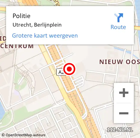 Locatie op kaart van de 112 melding: Politie Utrecht, Berlijnplein op 6 oktober 2022 23:43