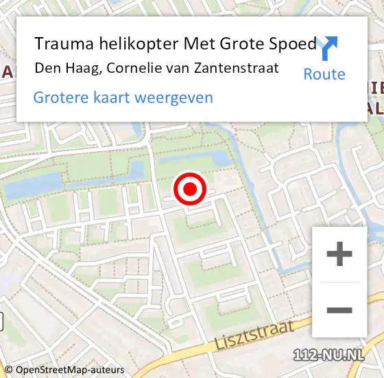 Locatie op kaart van de 112 melding: Trauma helikopter Met Grote Spoed Naar Den Haag, Cornelie van Zantenstraat op 7 oktober 2022 01:16