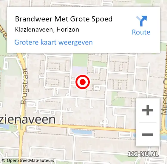 Locatie op kaart van de 112 melding: Brandweer Met Grote Spoed Naar Klazienaveen, Horizon op 7 oktober 2022 01:58