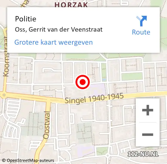 Locatie op kaart van de 112 melding: Politie Oss, Gerrit van der Veenstraat op 7 oktober 2022 02:00