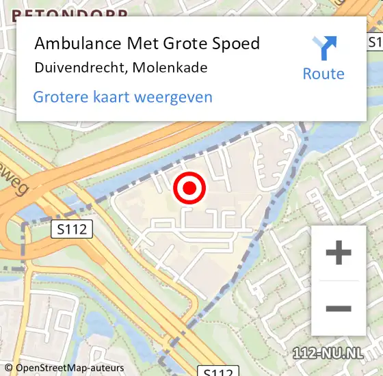 Locatie op kaart van de 112 melding: Ambulance Met Grote Spoed Naar Duivendrecht, Molenkade op 7 oktober 2022 04:02