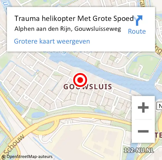 Locatie op kaart van de 112 melding: Trauma helikopter Met Grote Spoed Naar Alphen aan den Rijn, Gouwsluisseweg op 7 oktober 2022 05:17