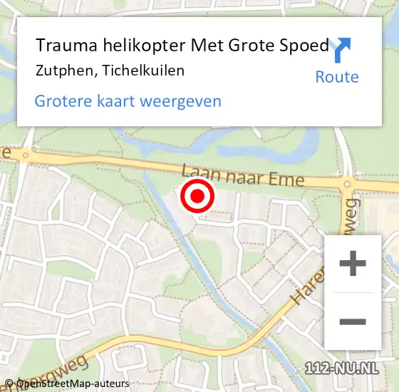 Locatie op kaart van de 112 melding: Trauma helikopter Met Grote Spoed Naar Zutphen, Tichelkuilen op 7 oktober 2022 06:21