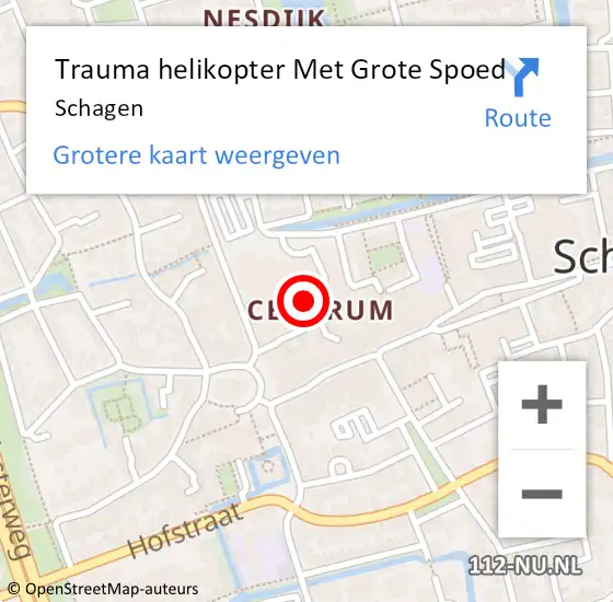 Locatie op kaart van de 112 melding: Trauma helikopter Met Grote Spoed Naar Schagen op 7 oktober 2022 07:14
