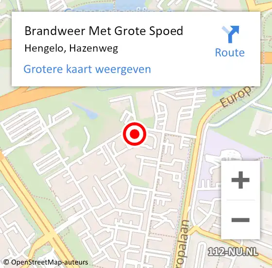 Locatie op kaart van de 112 melding: Brandweer Met Grote Spoed Naar Hengelo, Hazenweg op 7 oktober 2022 07:26