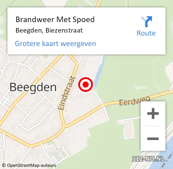 Locatie op kaart van de 112 melding: Brandweer Met Spoed Naar Beegden, Biezenstraat op 7 oktober 2022 07:43