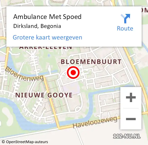 Locatie op kaart van de 112 melding: Ambulance Met Spoed Naar Dirksland, Begonia op 7 oktober 2022 07:50