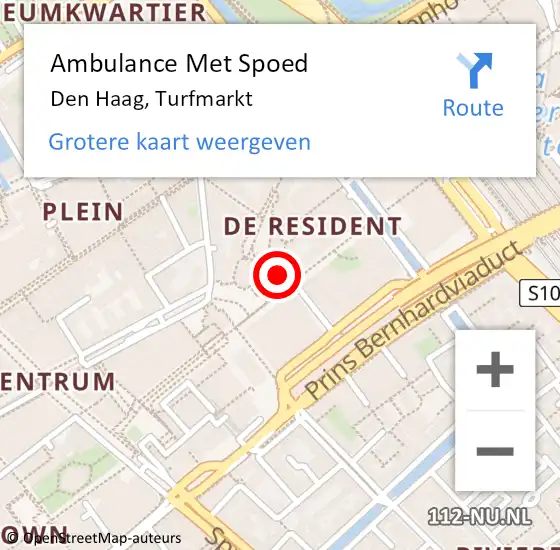 Locatie op kaart van de 112 melding: Ambulance Met Spoed Naar Den Haag, Turfmarkt op 7 oktober 2022 08:15