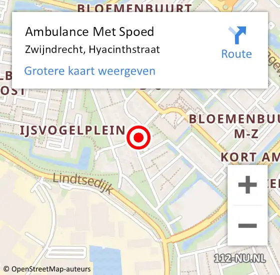 Locatie op kaart van de 112 melding: Ambulance Met Spoed Naar Zwijndrecht, Hyacinthstraat op 7 oktober 2022 08:25